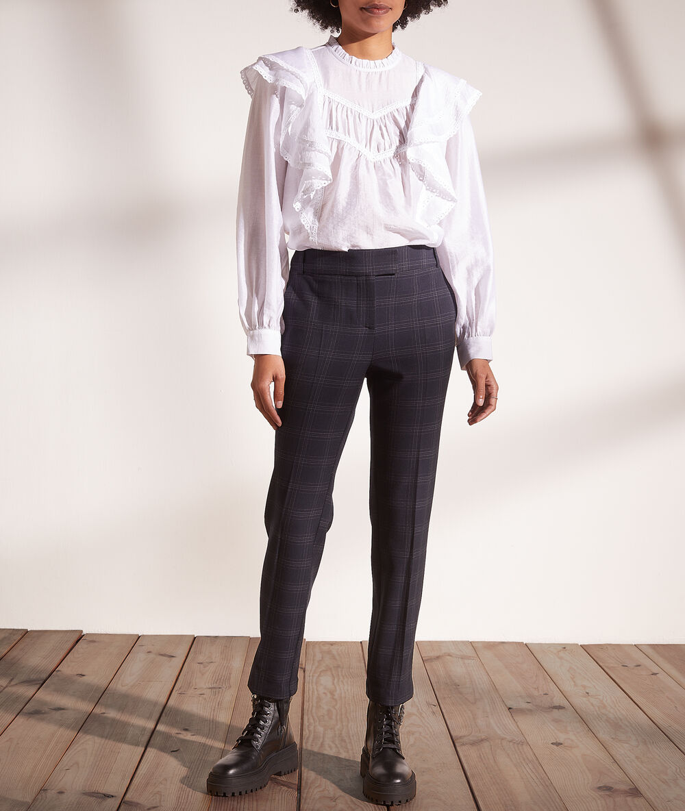 Pantalon à carreaux, 7/8 marine.