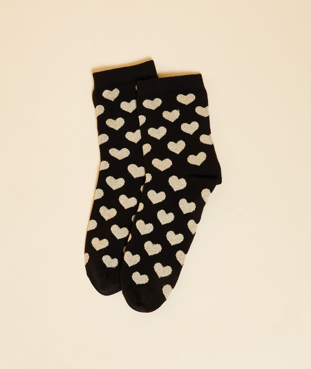 Chaussettes cœurs noir.