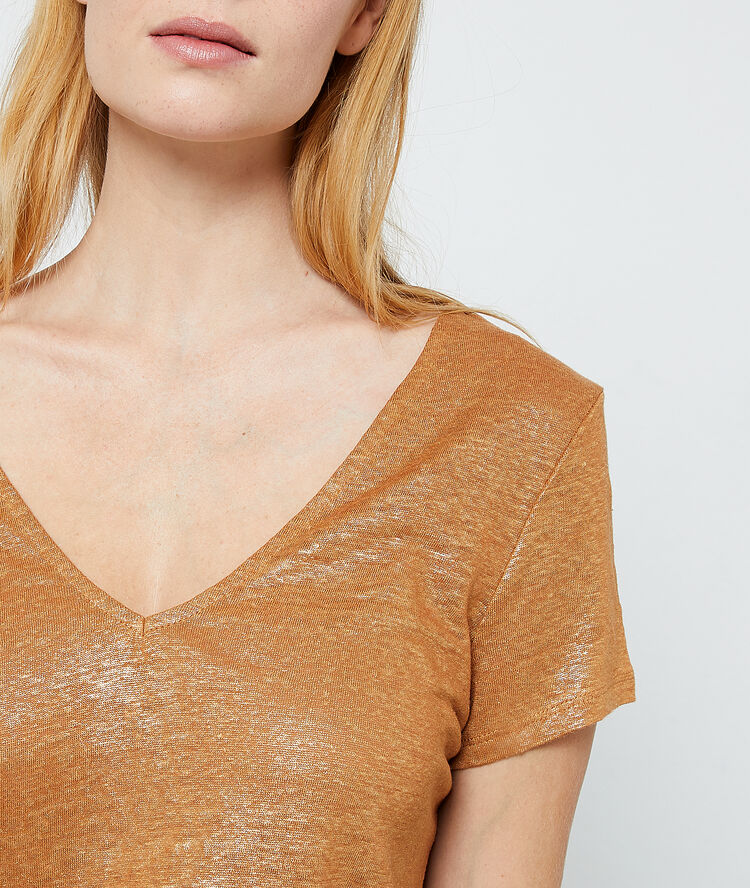 T-shirt métallisé camel.
