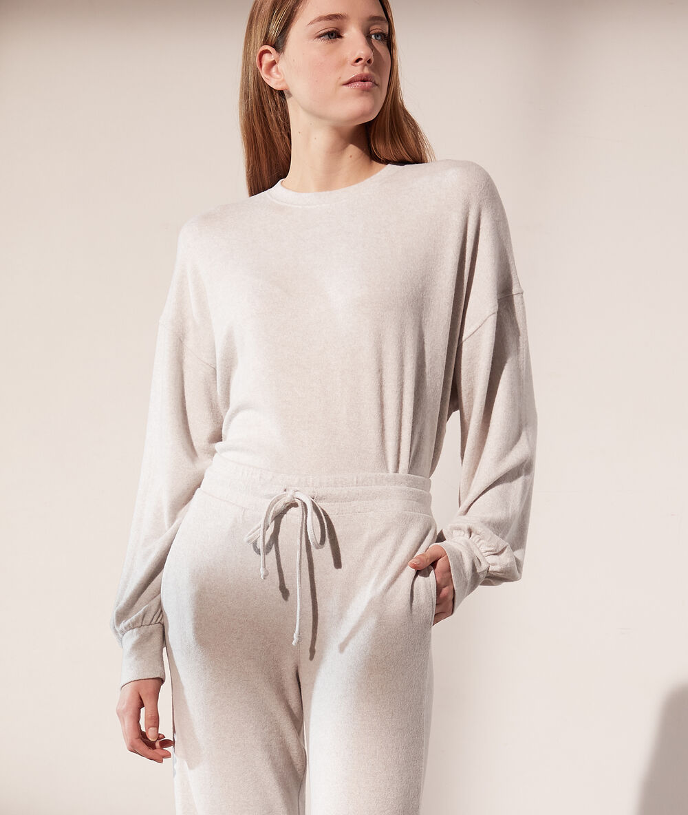 Pantalon jogger en maille ecru.
