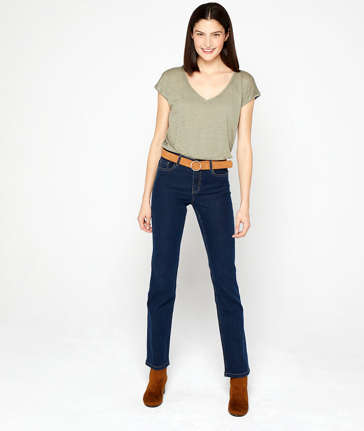 T-shirt col v kaki clair.