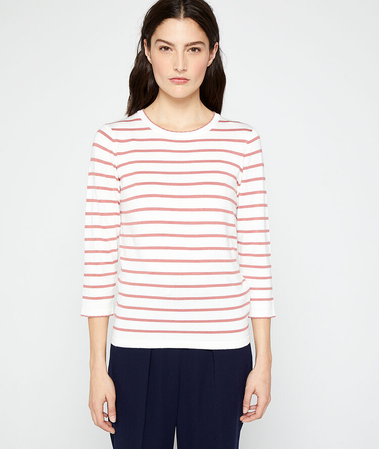 Pull à rayures en maille fine bois de rose.