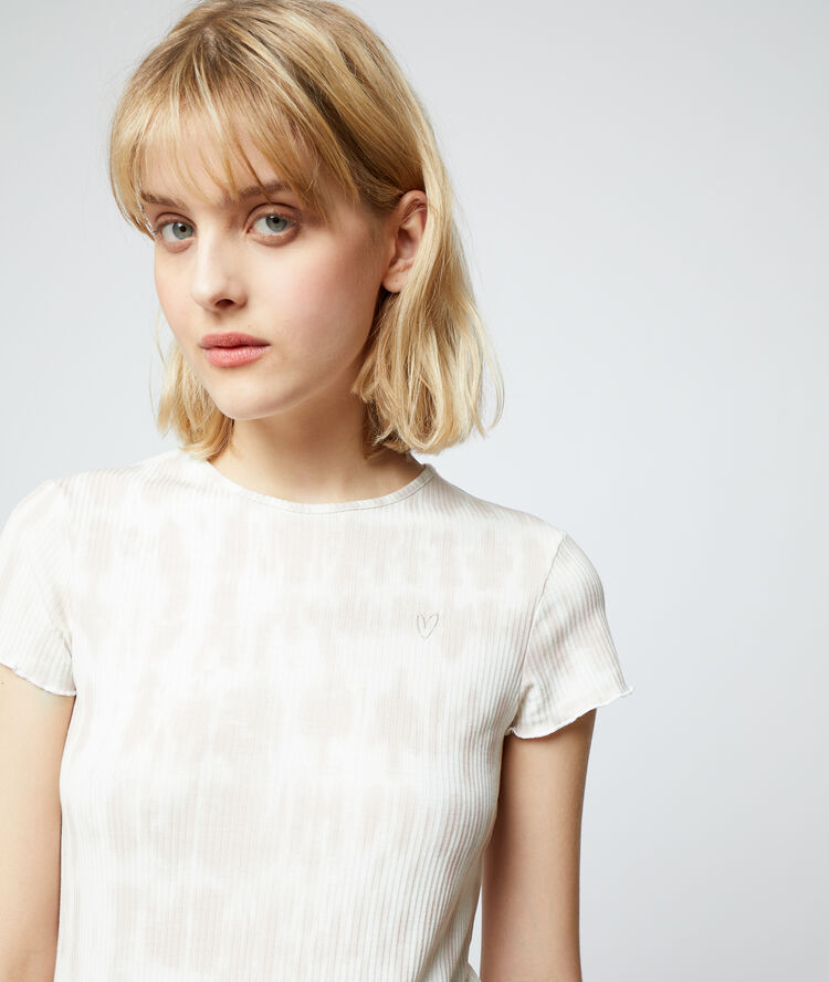 T-shirt côtelé beige rose.