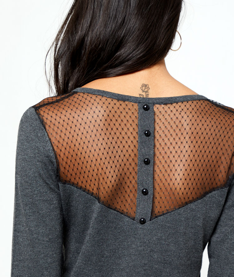 Robe pull dos guipure anthracite.