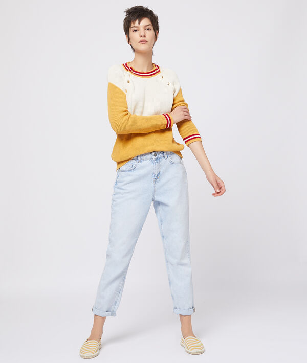 Pull en grosse maille 100% coton curry.