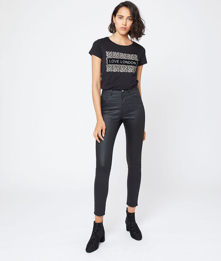 Jean slim effet enduit noir enduit.