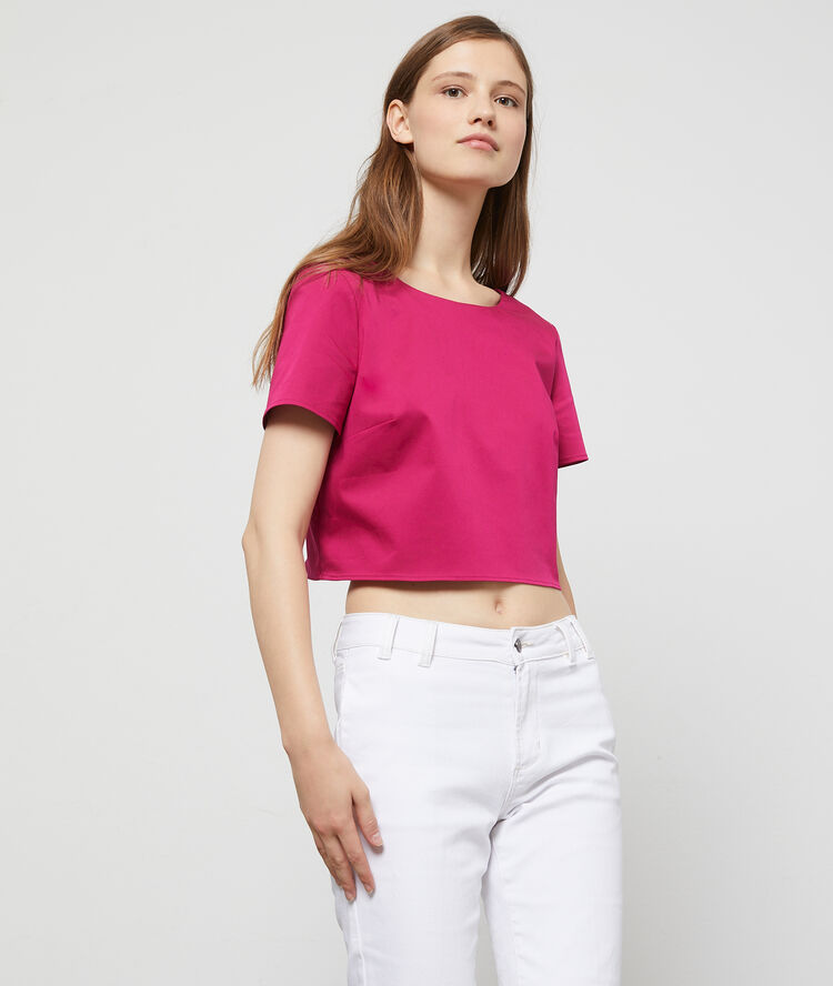 Crop top dos boutonné framboise.