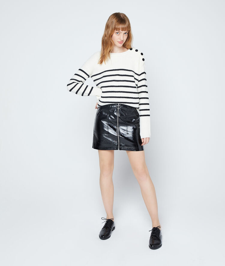 Pull effet marinière grosse maille ecru.