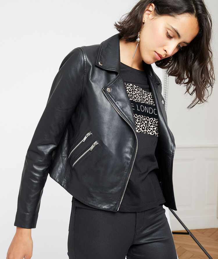 Blouson biker 100%cuir noir.