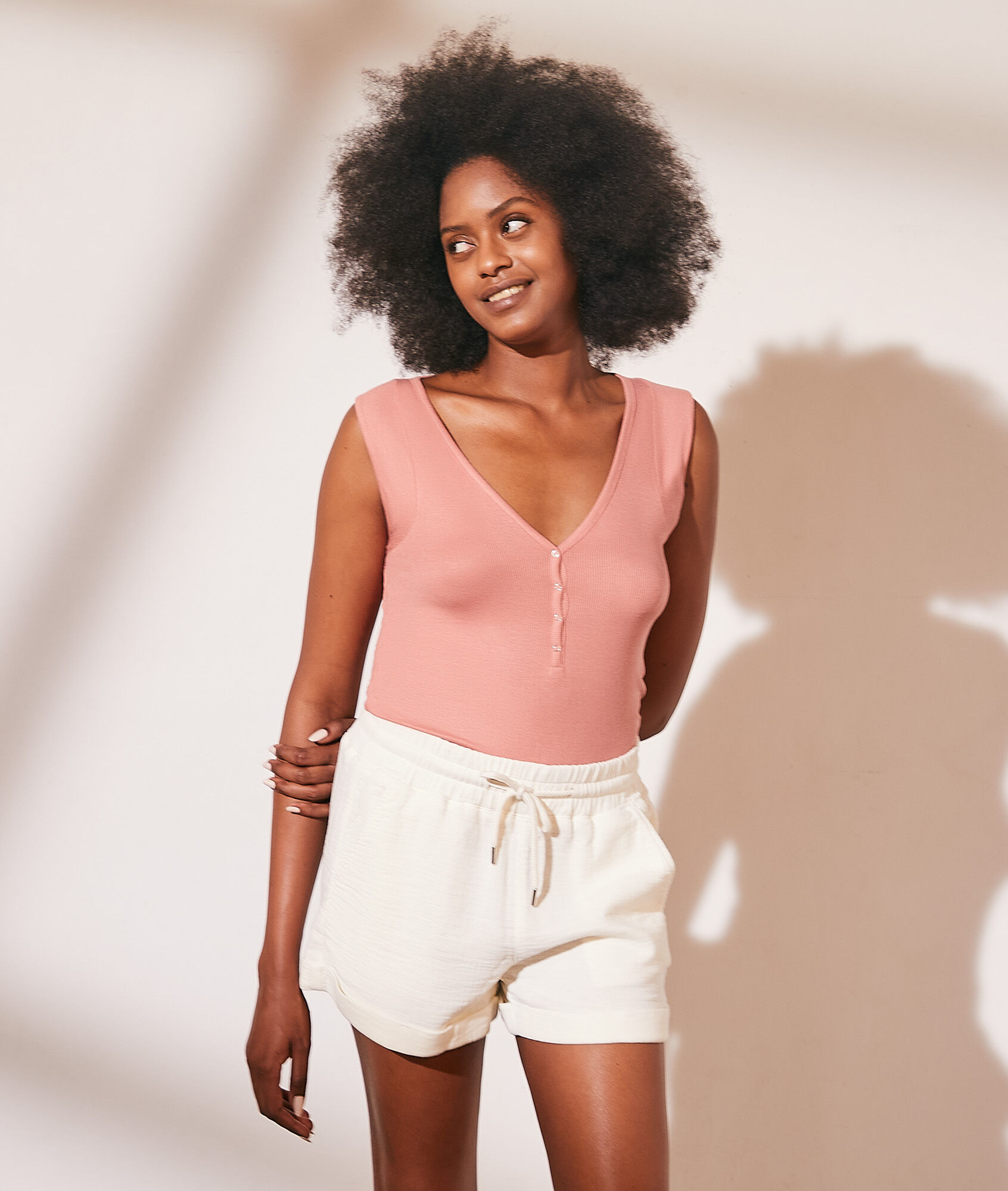 Débardeur avec boutons à pression - Zelie - XS - Corail - Femme - Etam