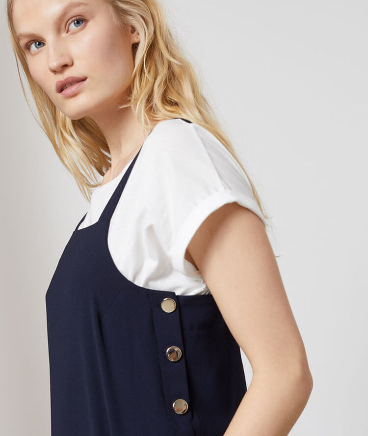 Robe salopette à boutons marine.