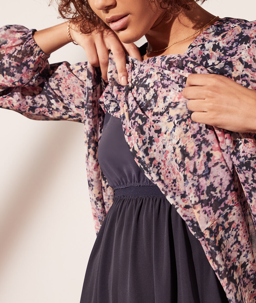 Robe fluide imprimé fleuri 2 en 1 - brassière intégrée marine.
