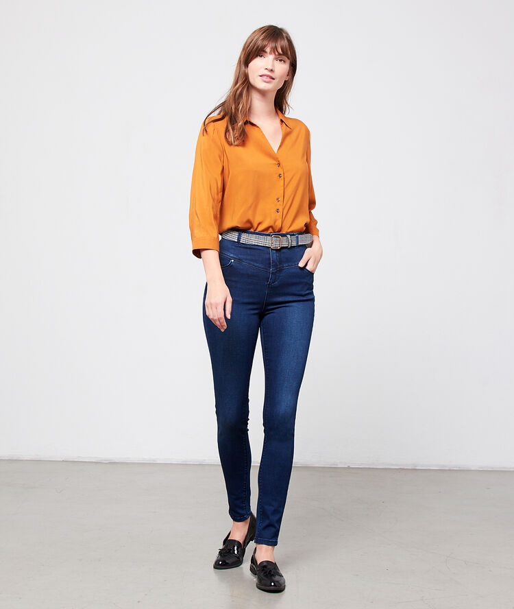 Jean slim taille haute brut.