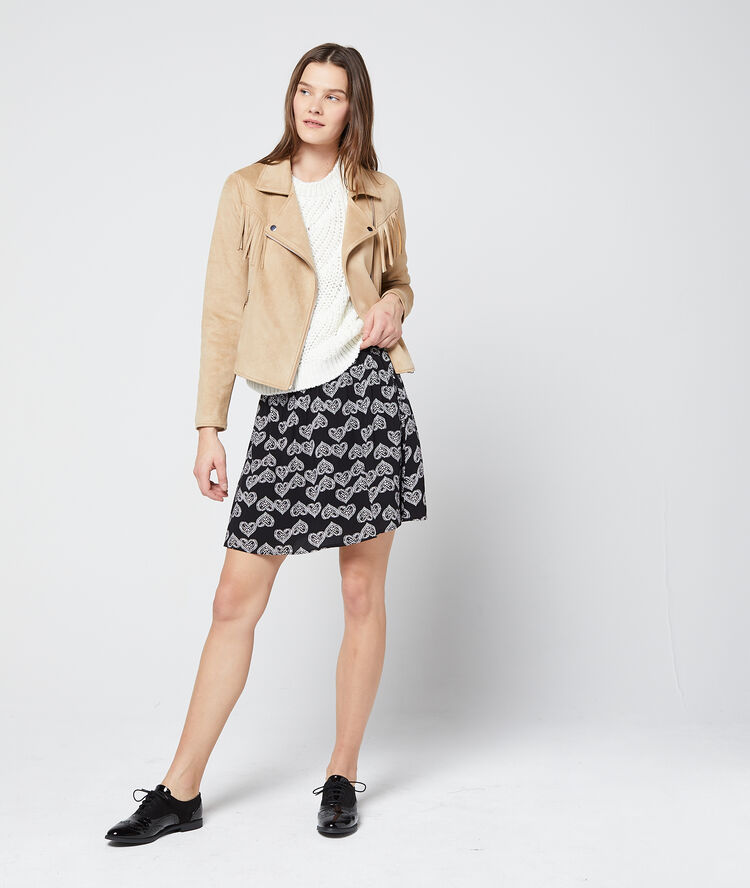 Blouson effet daim à franges beige.
