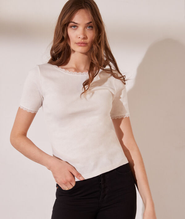 T-shirt pointelle en coton bio dos décolleté T-shirt pointelle en coton bio dos décolleté