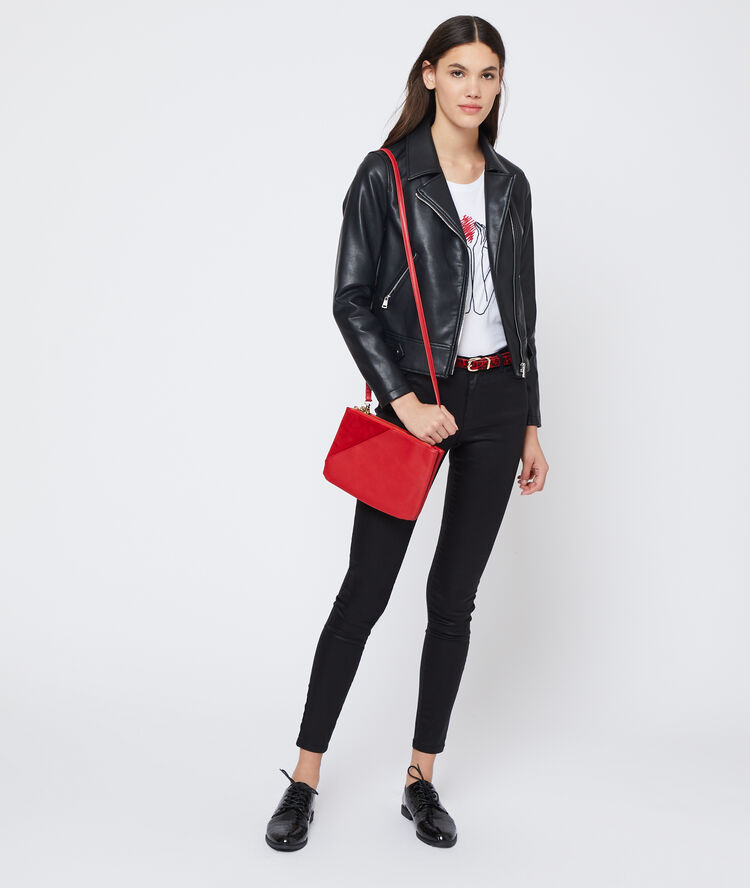 Blouson de biker simili cuir noir.