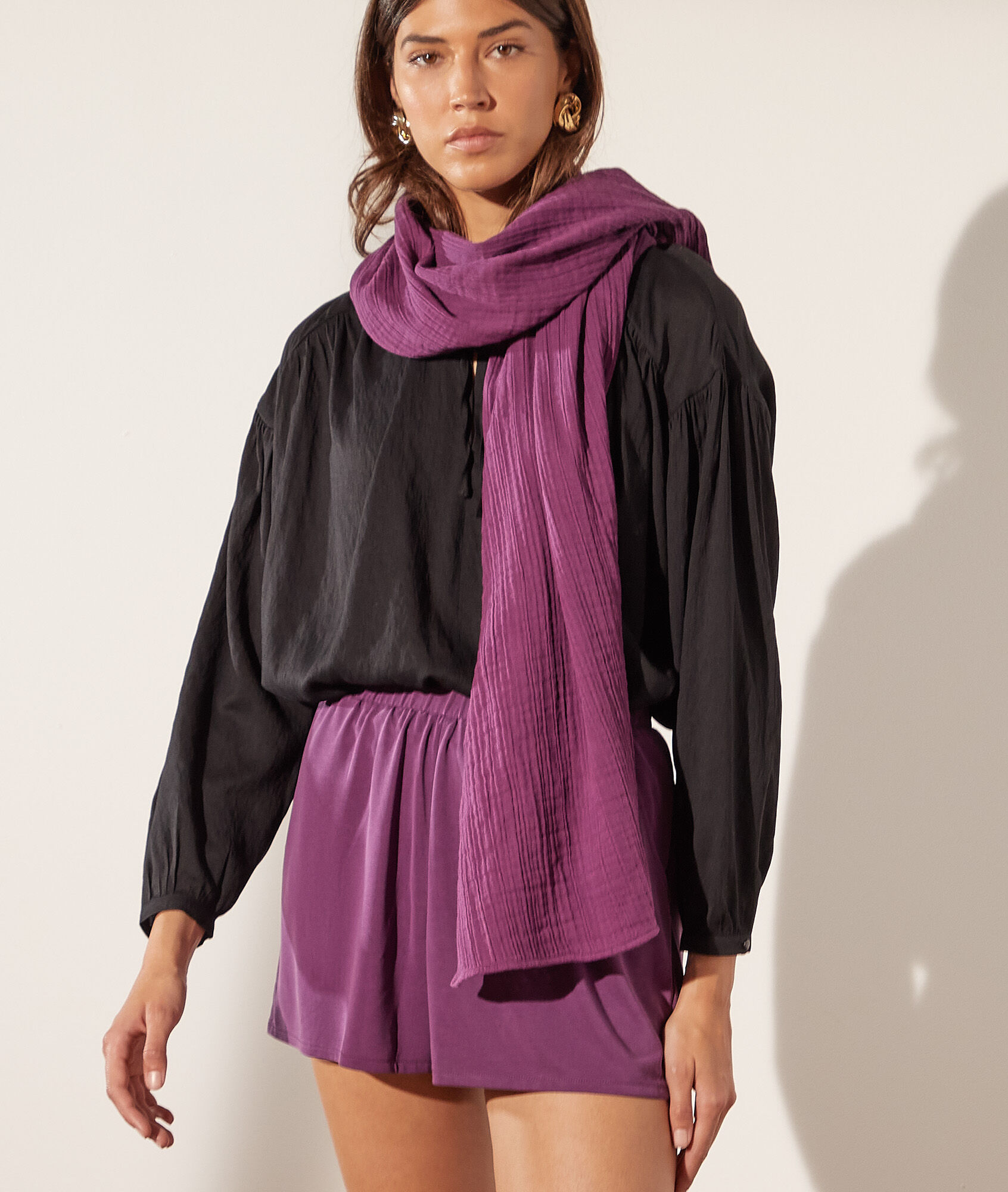 Foulard en gaze de coton - Bora - TU - Violet - Femme - Etam