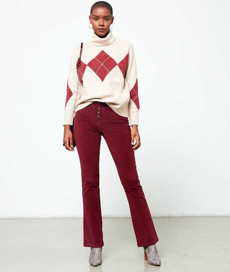 Pantalon flare effet velours bordeaux.