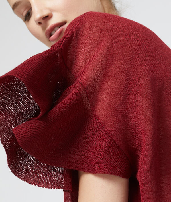 T-shirt effet transparent en maille fine grenat.
