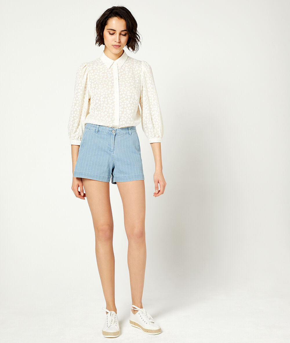 Short en jean à rayures bleach.
