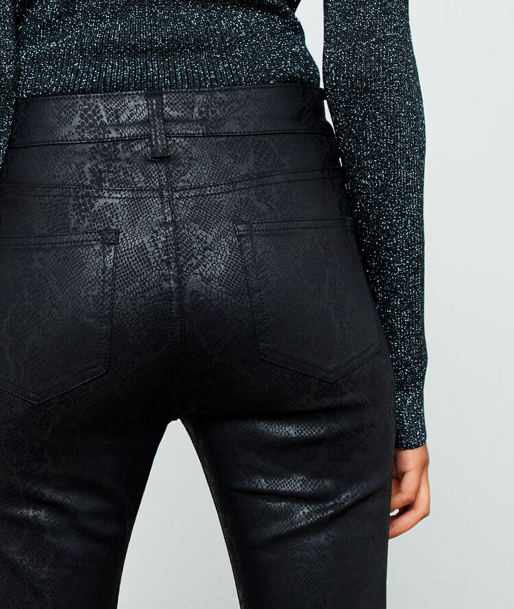 Pantalon slim enduit effet python noir enduit.