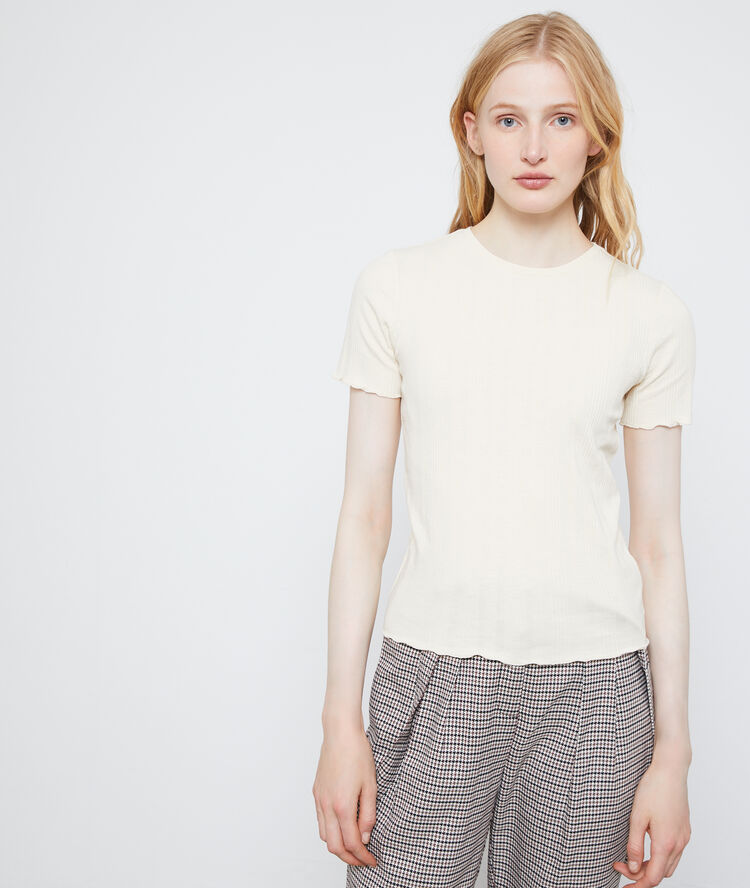 T-shirt côtelé en coton creme.