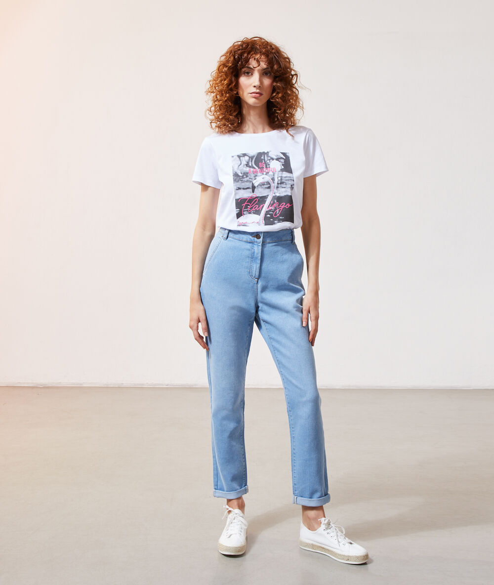 T-shirt "be a beautiful flamingo" blanc.