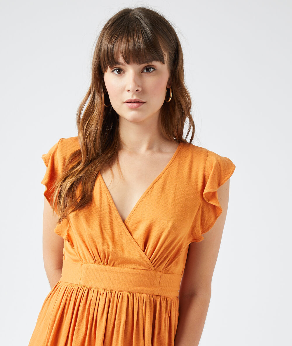Robe cache-coeur à nouer safran.
