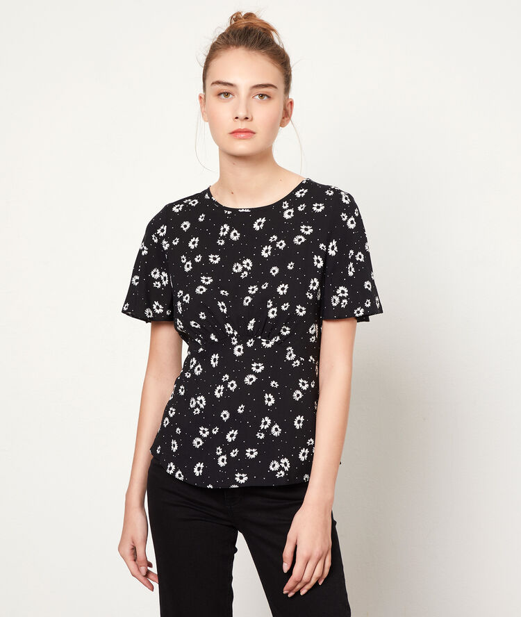 Blouse imprimé fleuri noir.