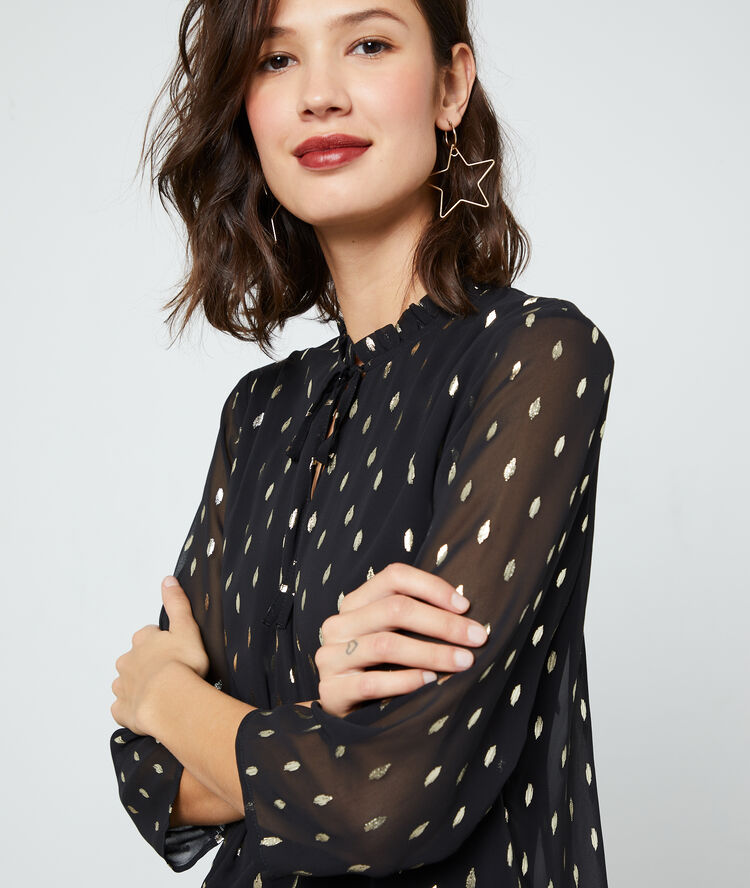 Robe doublée à motifs plumes noir.