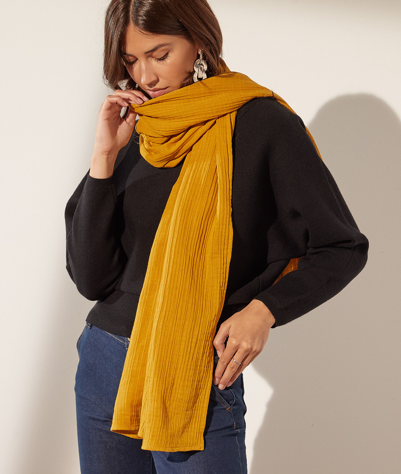 Foulard en gaze de coton - Bora - TU - Jaune - Femme - Etam