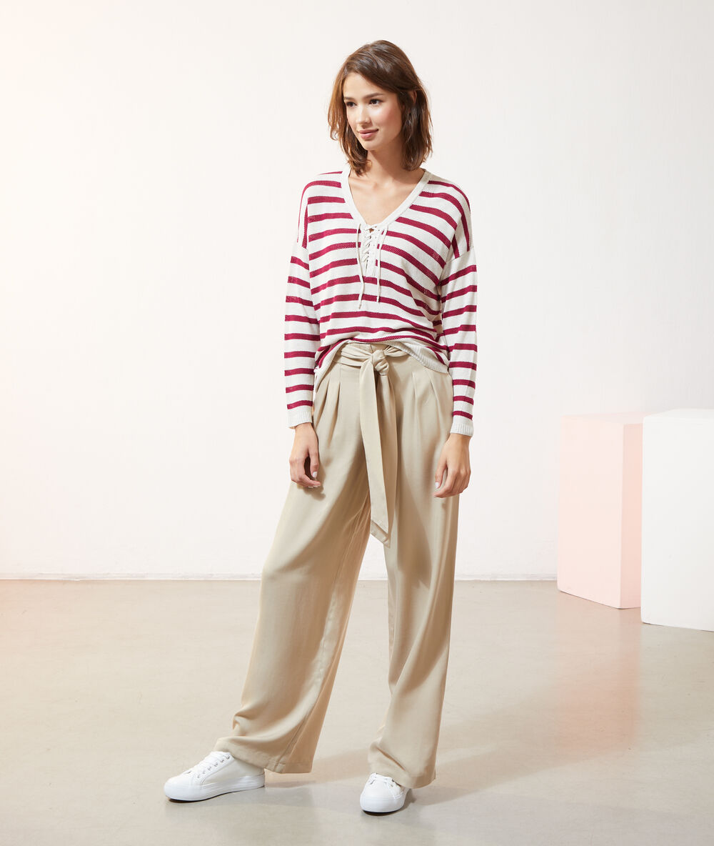 Pantalon large à nouer camel clair.