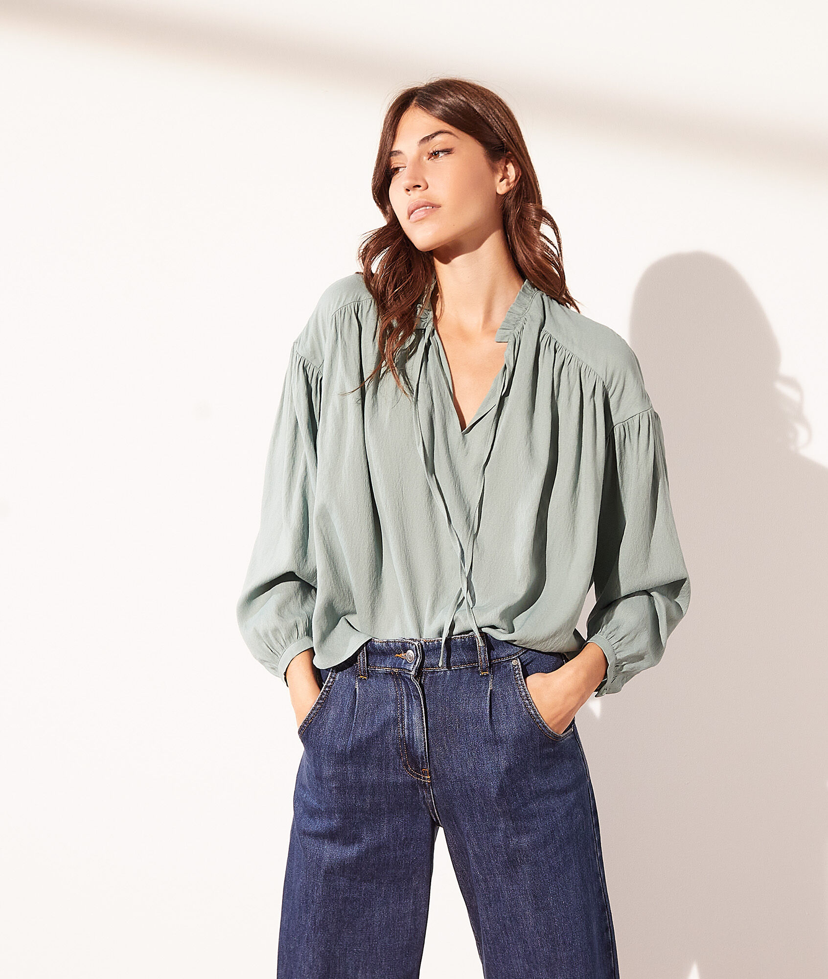 Blouse col v à nouer - Summer - 34 - Vert - Femme - Etam