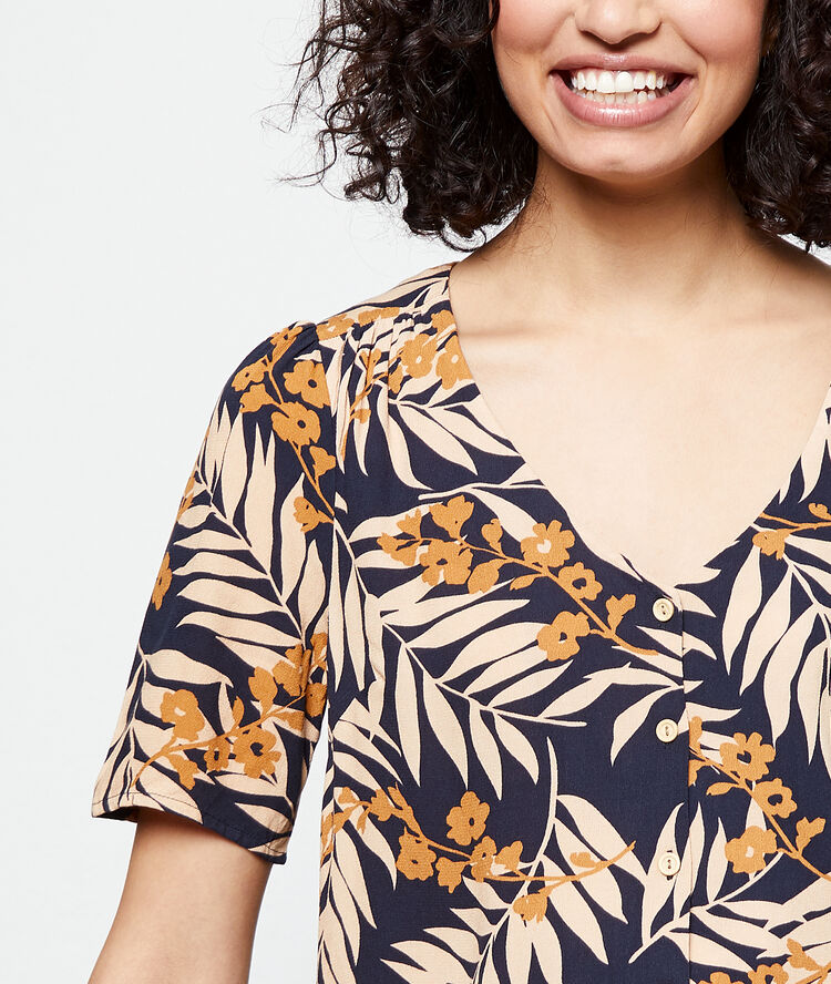 Blouse imprimé feuillage marine.