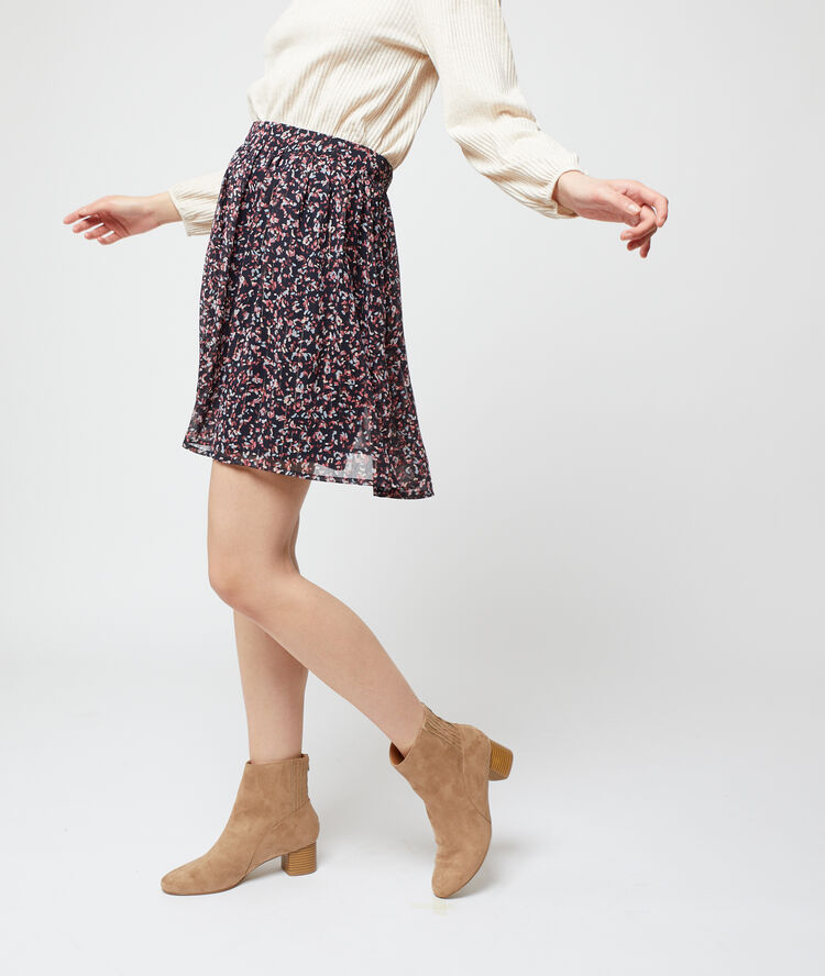 Jupe patineuse imprimé fleuri marine.