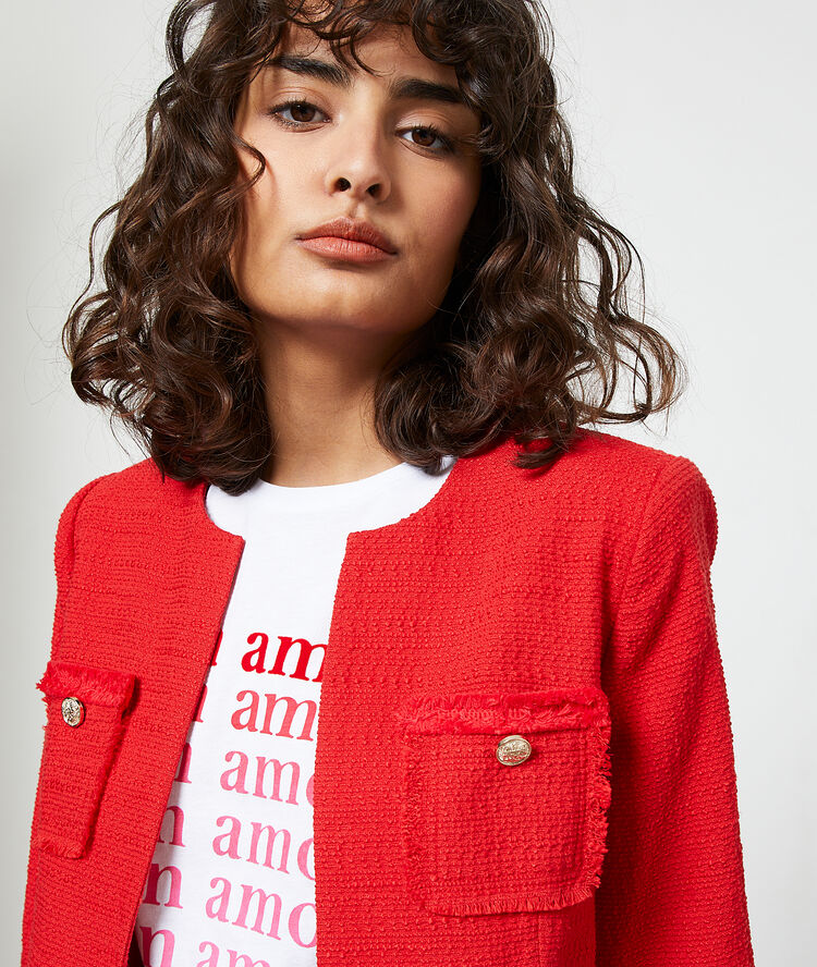 Veste de tailleur effet tweed carmin.
