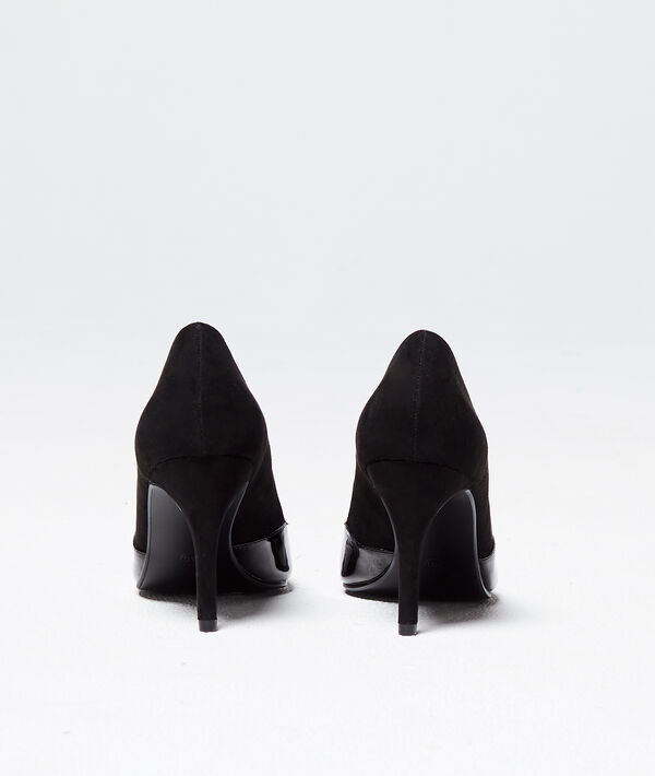 Escarpins vernis bi-mati&egrave;re noir.