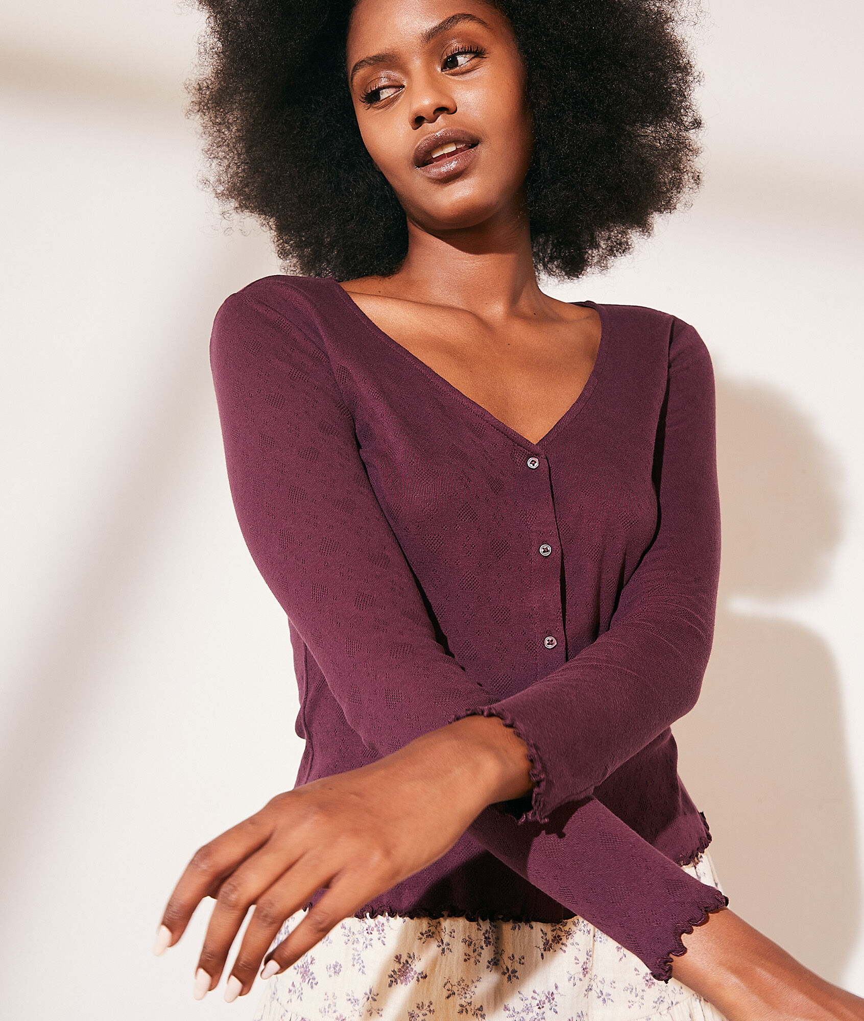 Gilet maille pointelle en coton - Pola - XS - Violet - Femme - Etam