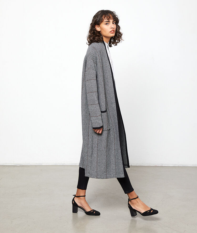 Gilet long en grosse maille gris chine moyen.