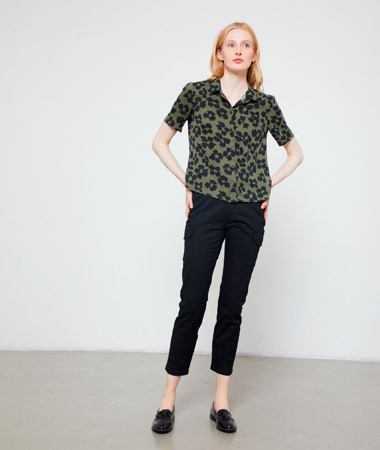 Chemisier imprimé fleuri en tencel® kaki.