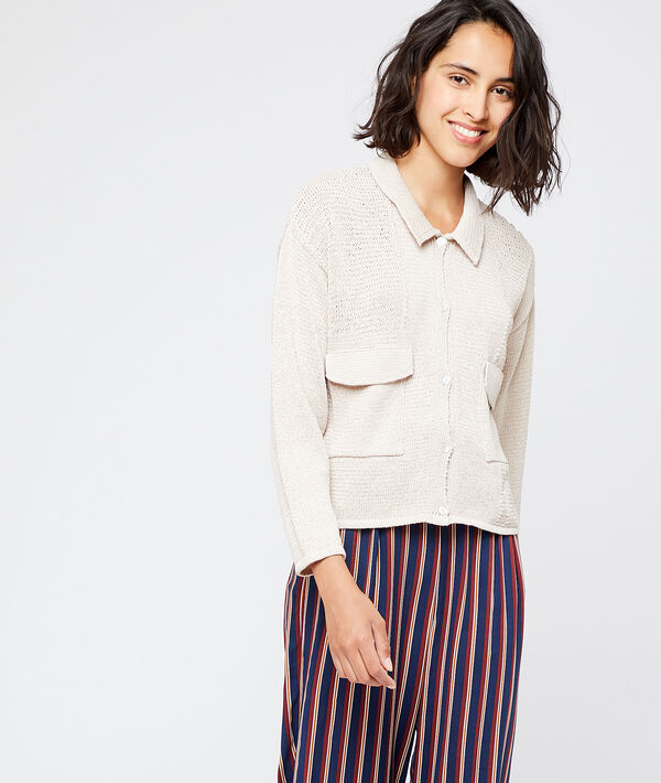 Cardigan col tailleur en maille fine Cardigan col tailleur en maille fine