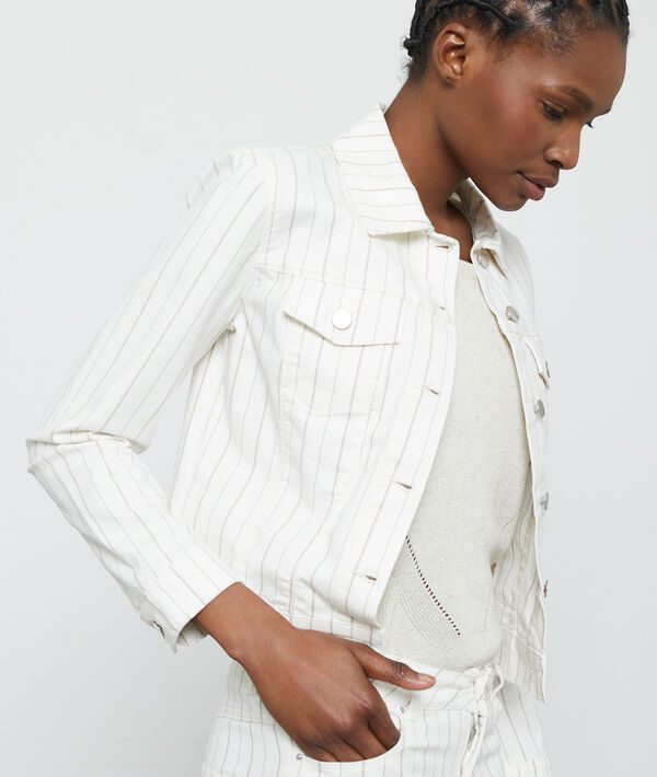 Veste en jean à rayures blanc.