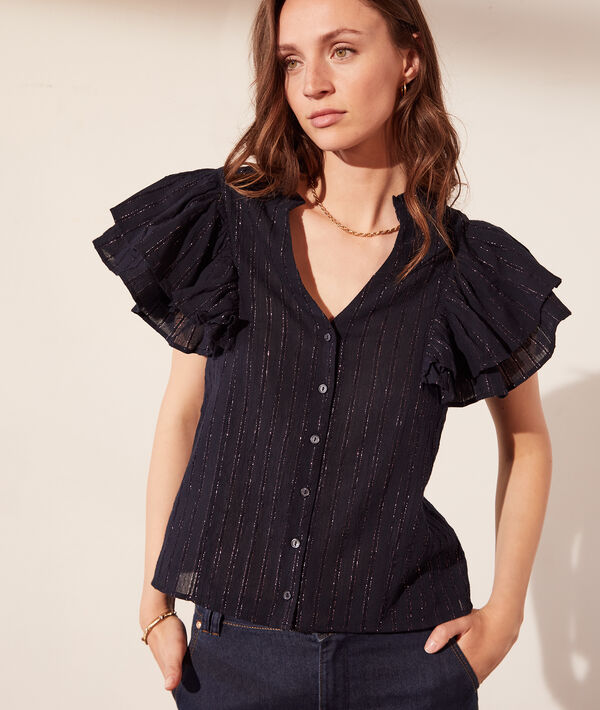 Chemise manches courtes à volants avec fils métallisés Chemise manches courtes à volants avec fils métallisés