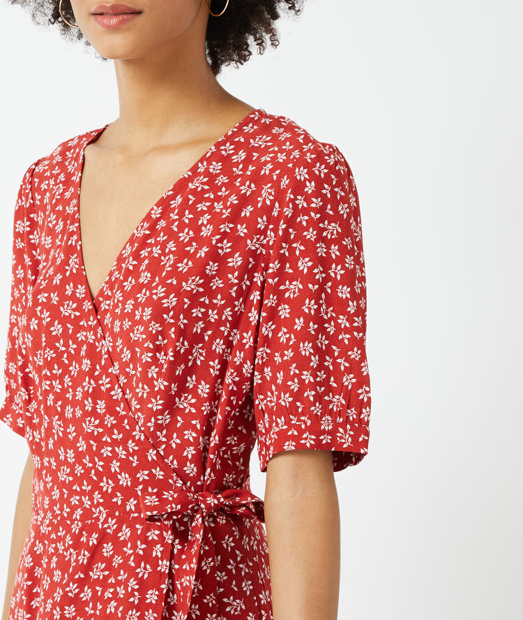 Robe cache-coeur fleurie brique.