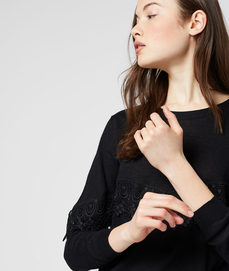 Pull à guipure en maille fine noir.