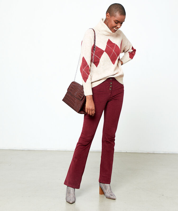 Pantalon flare effet velours bordeaux.