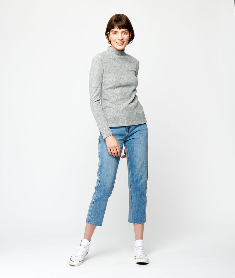 Top en maille fine gris chine moyen.