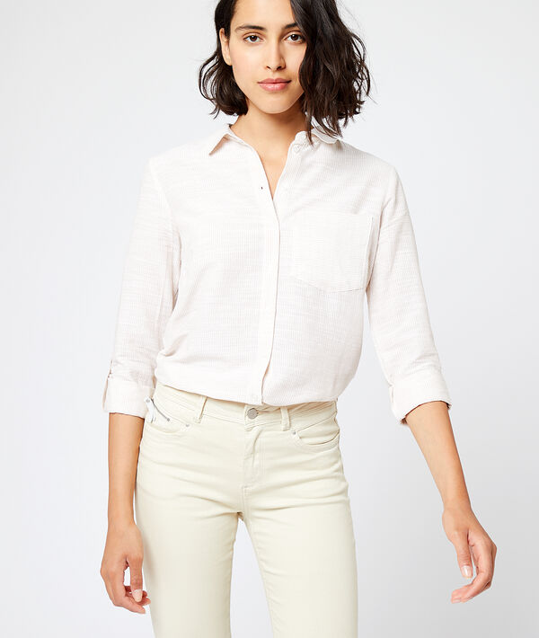 Chemise à rayure beige rose.
