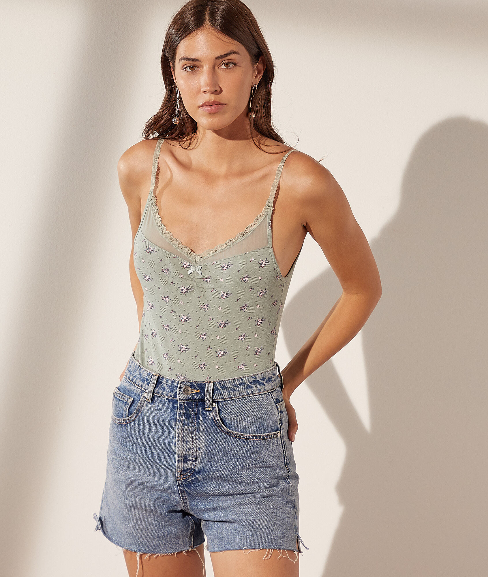 Body pointelle en coton - Pola - XS - Vert - Femme - Etam