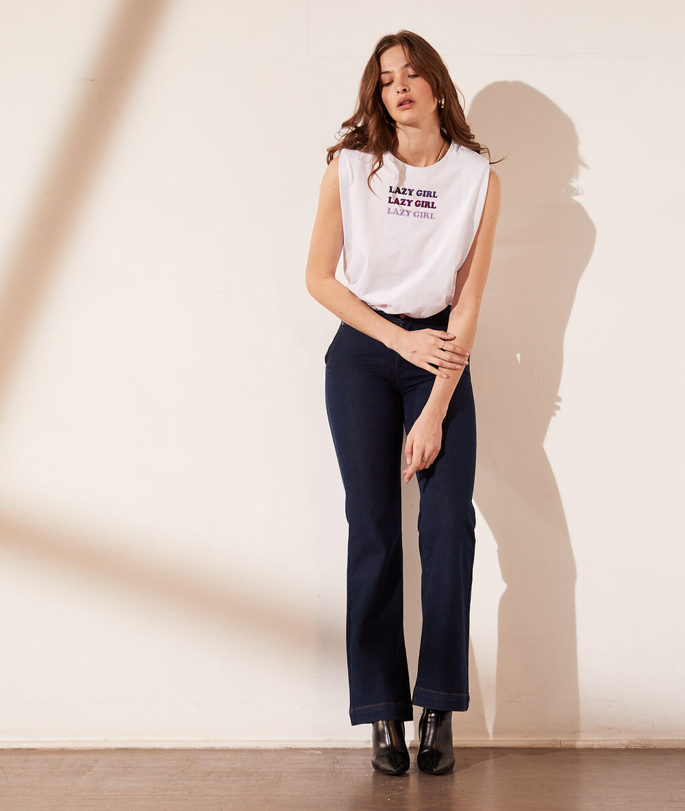 T-shirt avec épaulettes "lazy girl" blanc.